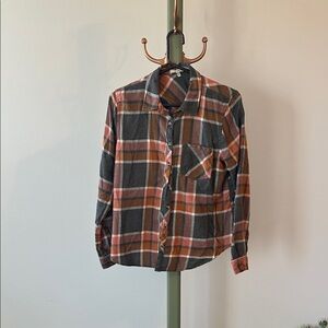 Maurices Orange and Gray Plaid Casual Shirt